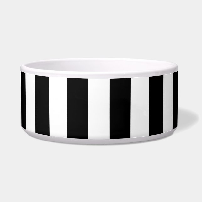 Black and White Stripe Ceramic Pet Bowl Voerbakje (Voorkant)
