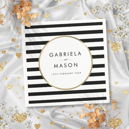 Black and White Stripe Chic Gold Wedding Servet
