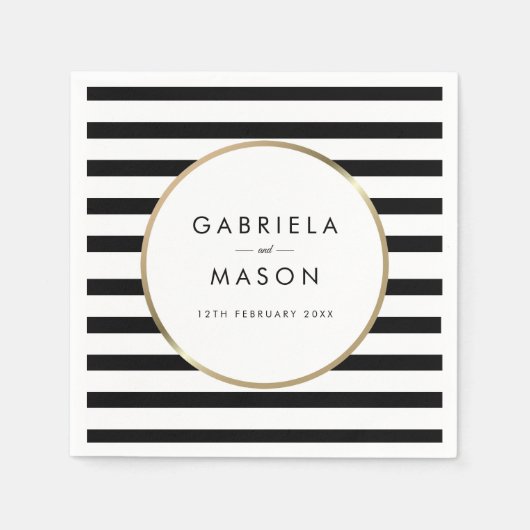 Black and White Stripe Chic Gold Wedding Servet (Voorkant)