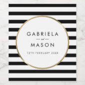 Black and White Stripe Chic Gold Wedding Wijn Etiket (Enkel label)