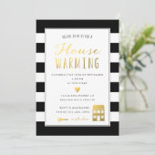 Black and White Stripe Gold Housewarming Party Kaart (Staand voorkant)