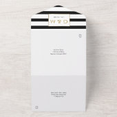 Black and White Stripe Modern Gold Wedding All In One Uitnodiging (Buitenkant)