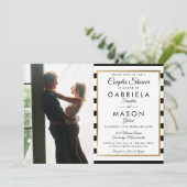 Black and White Stripe Photo Couples Shower Kaart (Staand voorkant)