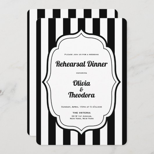 Black and White Stripe Rehearsal Dinner Invitation Kaart (Voorkant / Achterkant)