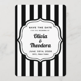 Black and White Stripe Save the Date Cards Kaart