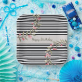 Black And White Stripe Square Papieren Bordje (Feest)