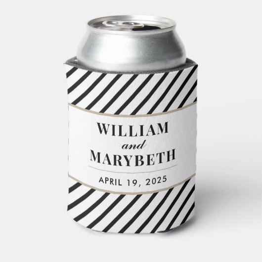 Black and White Stripe Wedding Blikjeskoeler (Blikje Achterkant)
