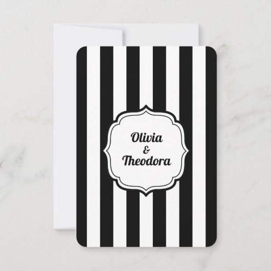 black and white  stripe wedding RSVP Cards (Achterkant)
