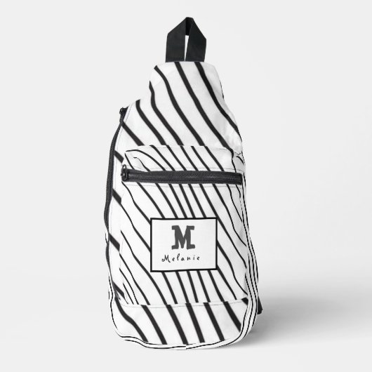 Black and white striped Abstract minimal Monogram  Sling Bag (Voorkant)