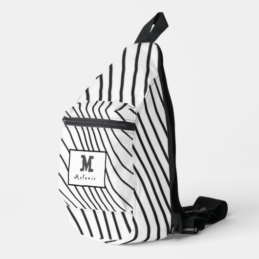 Black and white striped Abstract minimal Monogram  Sling Bag (Rechterhoek)