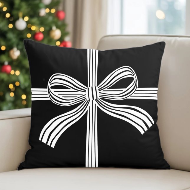 Black and White Striped Bow Throw Pillow Kussen (Creator heeft geüpload)