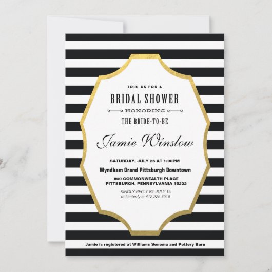 Black and White Striped Bridal Shower Invitation Kaart (Voorkant)