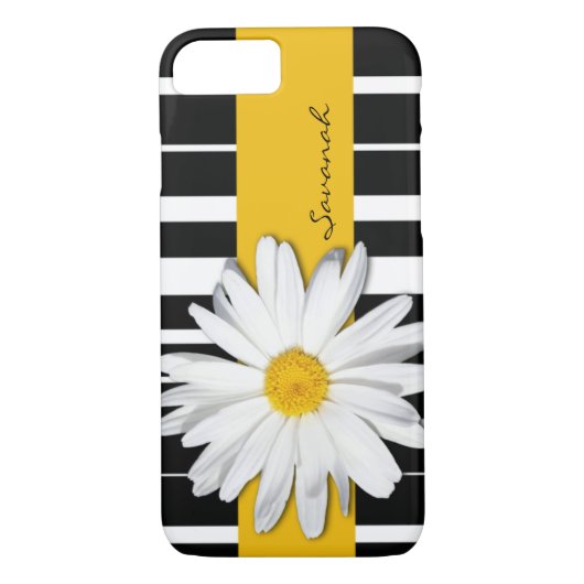 Black and White Striped, Daisy iPhone 7 Hoesje (Achterkant)