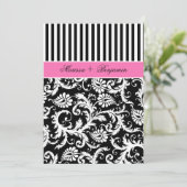 Black and White Striped Damask Wedding Invite Kaart (Staand voorkant)