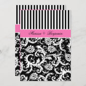 Black and White Striped Damask Wedding Invite Kaart (Voorkant / Achterkant)