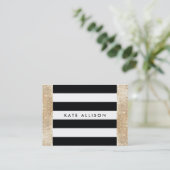 Black and White Striped FAUX Gold Sequin Beauty Visitekaartje (Staand voorkant)