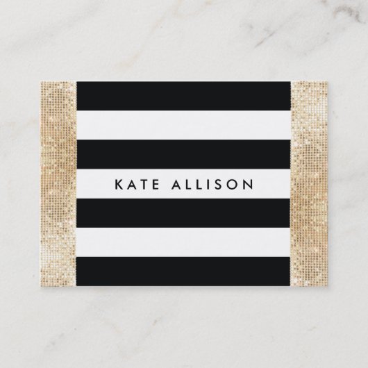 Black and White Striped FAUX Gold Sequin Beauty Visitekaartje (Voorkant)