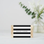 Black and White Striped FAUX Gold Sequin Beauty Visitekaartje (Staand voorkant)