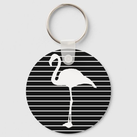 Black and White Striped Flamingo Sleutelhanger (Voorkant)