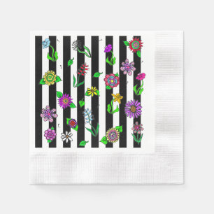 Black and White Striped Floral Servet