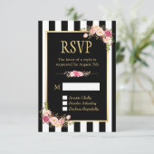 Black and White Striped Flowers Gold Lijst RSVP (Staand voorkant)