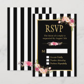 Black and White Striped Flowers Gold Lijst RSVP (Voorkant / Achterkant)