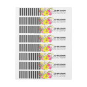 Black and White Striped Folklore Flowers | geel Omwikkelbaar Adreslabel (Vel)