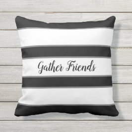 Black and White Striped Gather Friends Patio Buitenkussen