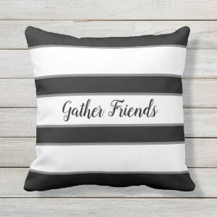 Black and White Striped Gather Friends Patio Buitenkussen