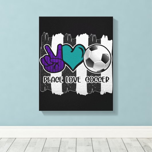 Black and White Striped Peace Soccer Canvas Afdruk (Insitu (Houten vloer))