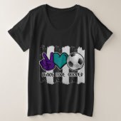 Black and White Striped Peace Soccer Grote Maat T-shirt (Design voorkant)