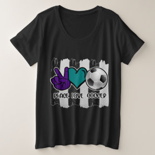 Black and White Striped Peace Soccer Grote Maat T-shirt
