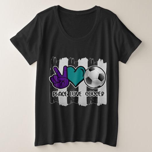 Black and White Striped Peace Soccer Grote Maat T-shirt (Design voorkant)