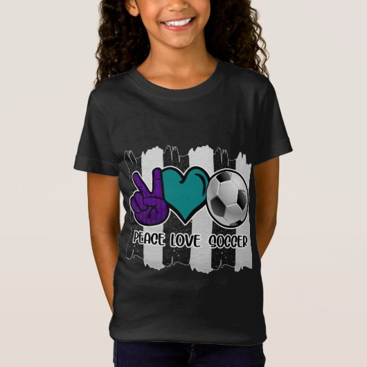 Black and White Striped Peace Soccer T-shirt (Voorkant)