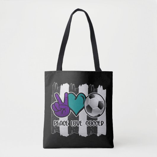 Black and White Striped Peace Soccer Tote Bag (Voorkant)