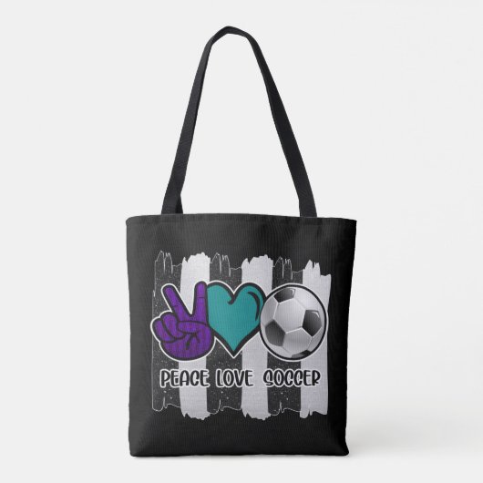 Black and White Striped Peace Soccer Tote Bag (Achterkant)