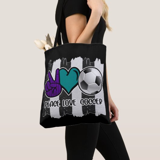 Black and White Striped Peace Soccer Tote Bag (Dichtbij)
