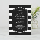 Black and White Striped Surprise 50th Birthday Kaart (Staand voorkant)
