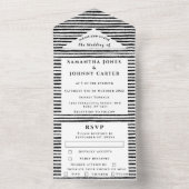 Black and White Stripes Chic Elegant Wedding All In One Uitnodiging (Binnen)