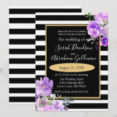 Black and White Stripes Flowers Rozen Wedding Inv Kaart (Voorkant / Achterkant)