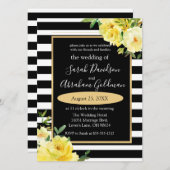 Black and White Stripes Flowers Rozen Wedding Inv Kaart (Voorkant / Achterkant)