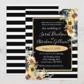Black and White Stripes Flowers Sunflower Wedding Kaart (Voorkant / Achterkant)