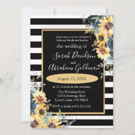 Black and White Stripes Flowers Sunflower Wedding Kaart
