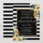 Black and White Stripes Flowers Sunflower Wedding Kaart (Voorkant / Achterkant)