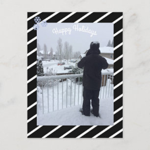 Black and White Stripes Holiday Foto Feestdagenkaart