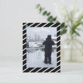 Black and White Stripes Holiday Foto Feestdagenkaart (Staand voorkant)