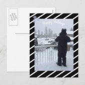Black and White Stripes Holiday Foto Feestdagenkaart (Voorkant / Achterkant)