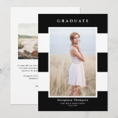 Black and White Stripes Pattern Foto Afstuderen Aankondiging (Voorkant / Achterkant)