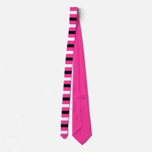 Black and White Stripes Pattern Modern Hot Pink Stropdas (Achterkant)