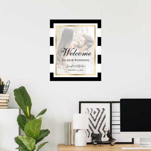 Black and White Stripes Photo Weddenschap Welkomst Poster (Thuiskantoor)